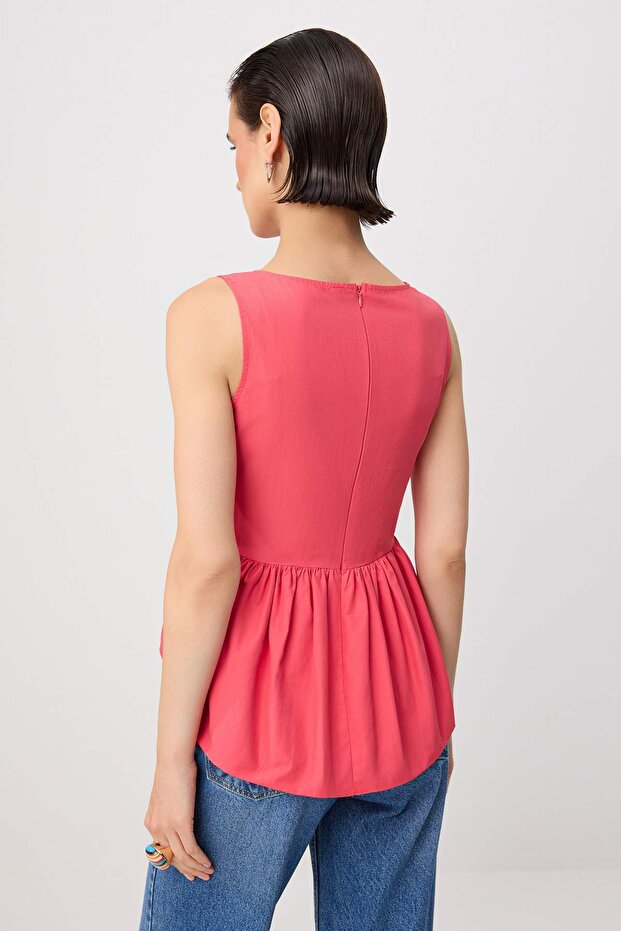 Nar Çiçeği Dokuma Peplum Bluz TWOSS26BZ00631 - 4