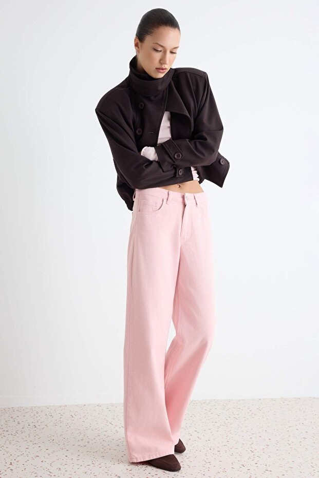 Pembe %100 Pamuk Yüksek Bel Wide Leg Jeans TWOAW27JE00059