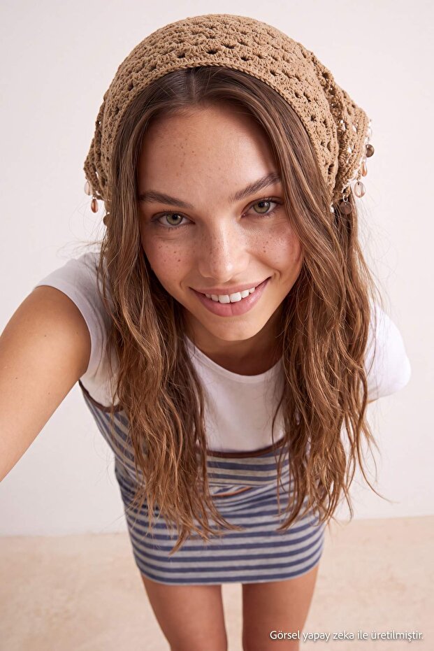 Camel Knitted Bead Accessory Detailed Women's Hair Accessory Takss26Da00039