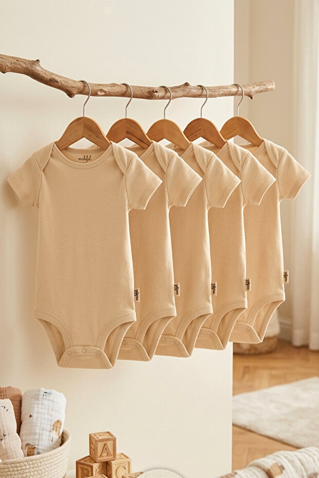 100% Organic Cotton Snap Fastener Short-Sleeved Baby Bodysuit 5-Pack