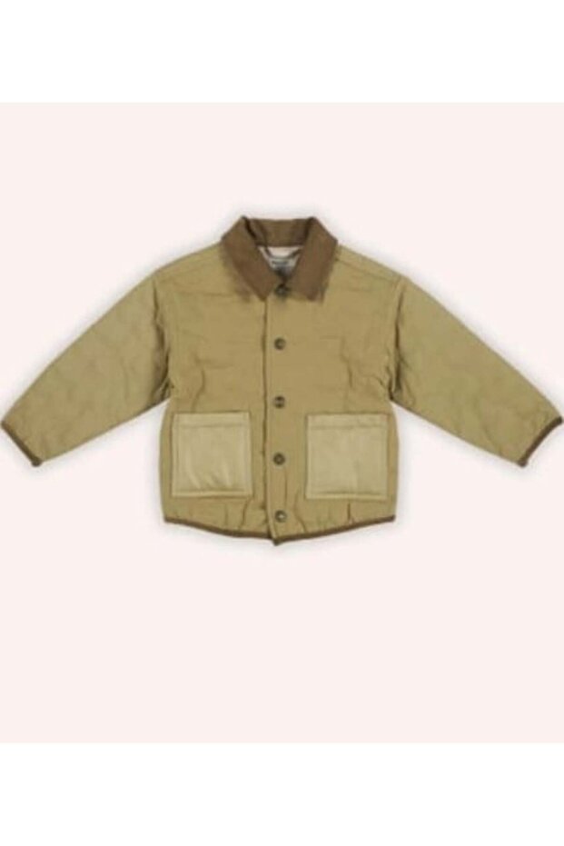 Boy's Shirt Collar Buttoned Large Pocket Detailed Coat 3-14 Years Old Brown