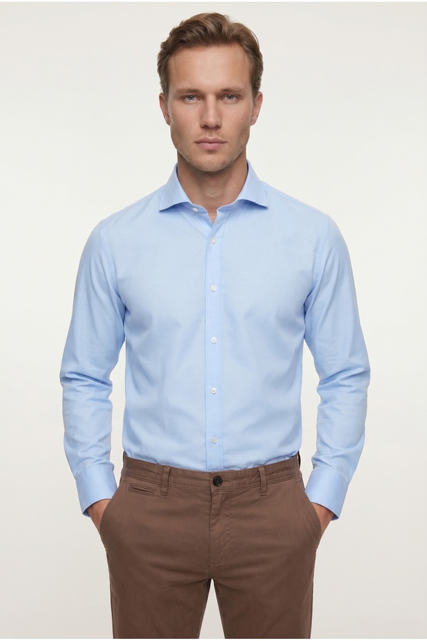 Ds Groom Slim Fit Blue Classic Tie Collar Long Sleeve Easy-Iron Shirt