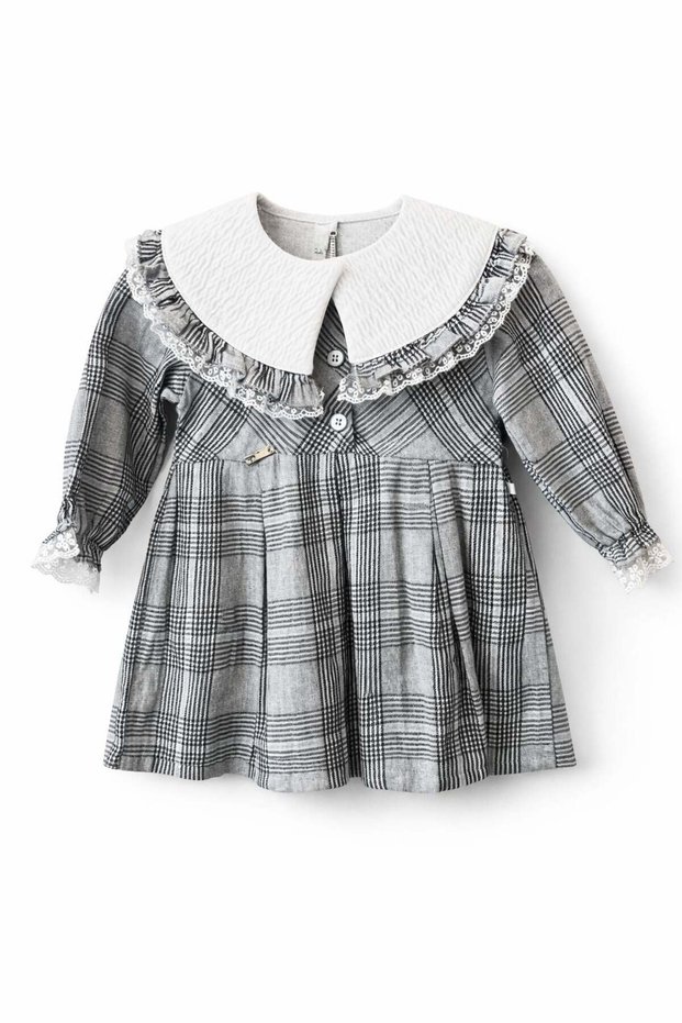 Baby Girl Collar Detailed Plaid Dress 3-36 Months Gray