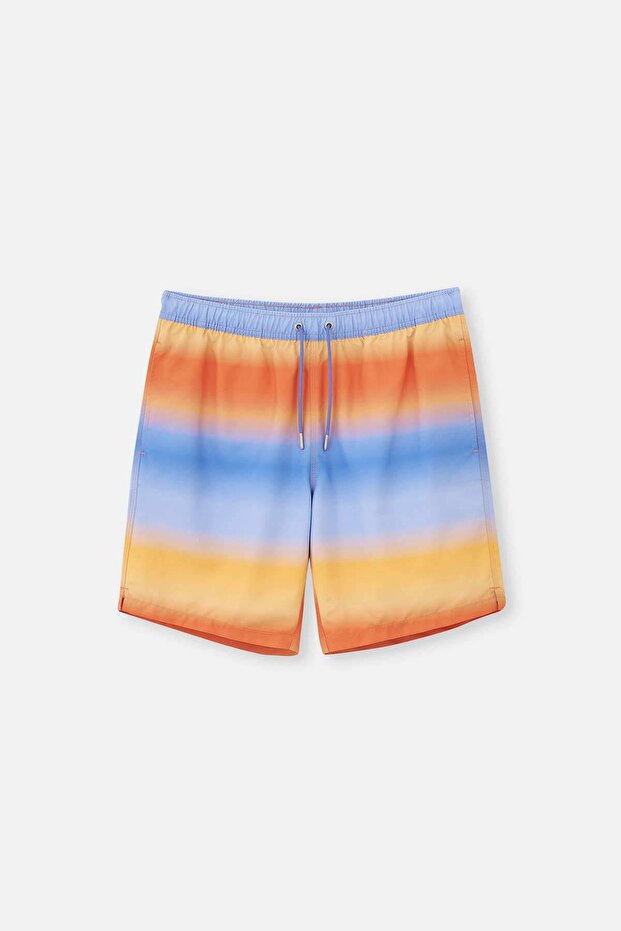 Blue - Orange Gradient Patterned Long Swim Shorts