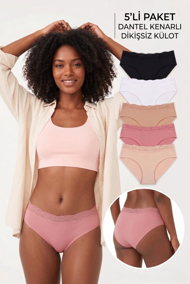 5-Piece High Waist Lace Laser Cut Women's Slip Panties Economic Package