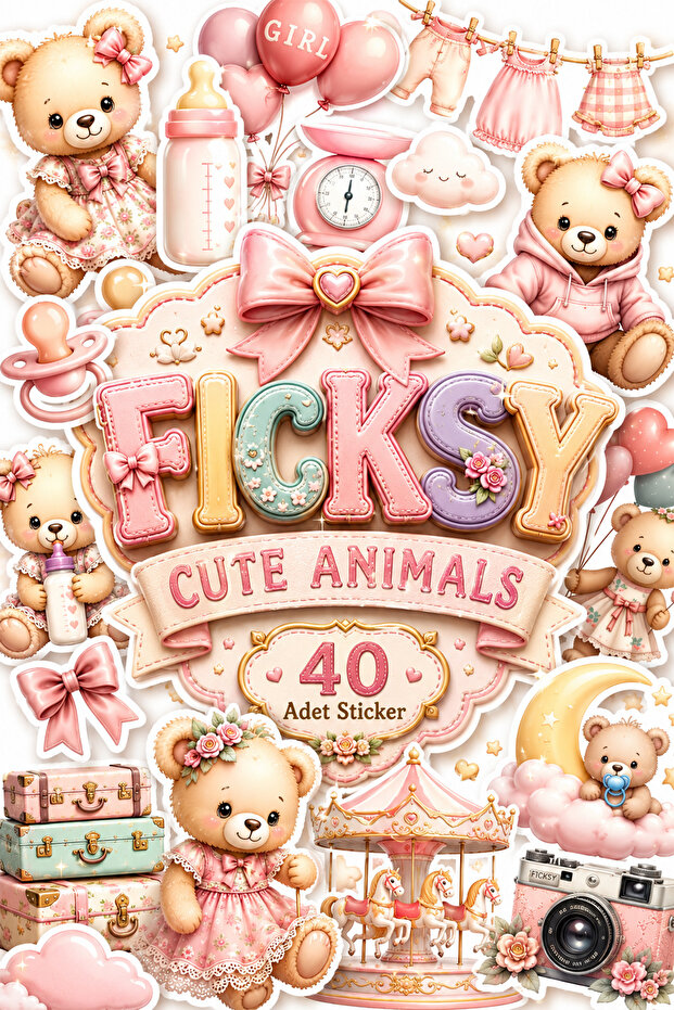 Cute Teddy Bear Baby Room Themed Sticker Set - 40 Sticker Stickers