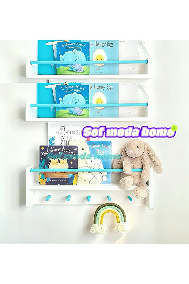 3-Piece Mdf Montessori Shelf & Bookcase Blue Slat