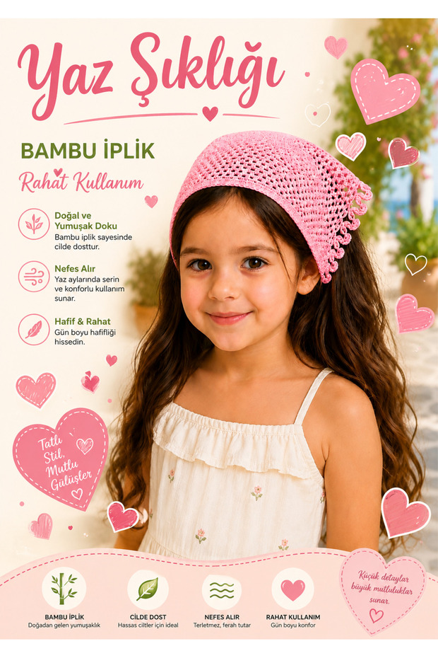 Vanilla Hand Knitted Girls' Summer Bamboo Yarn Bandana