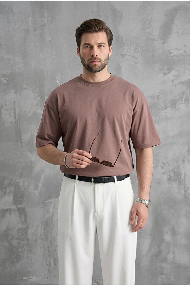 Ανδρικό μπλουζάκι καφέ Oversize Fit Basic 6066 - 2