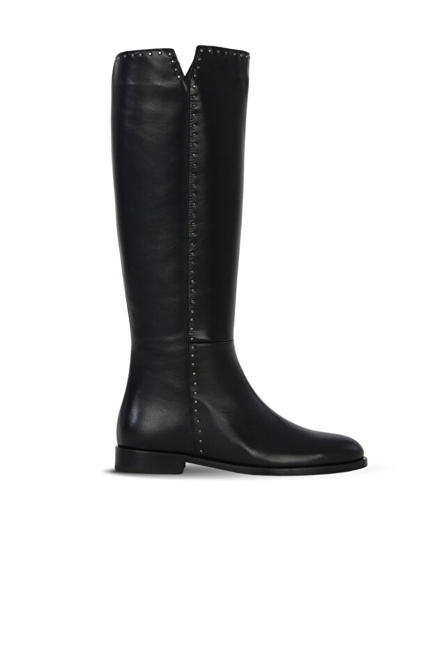 Black Leather Women's Flat Boots 33Wc12520