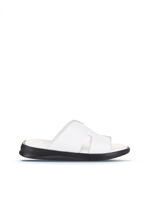 White Leather Men's Flat Slippers 25Mt2488