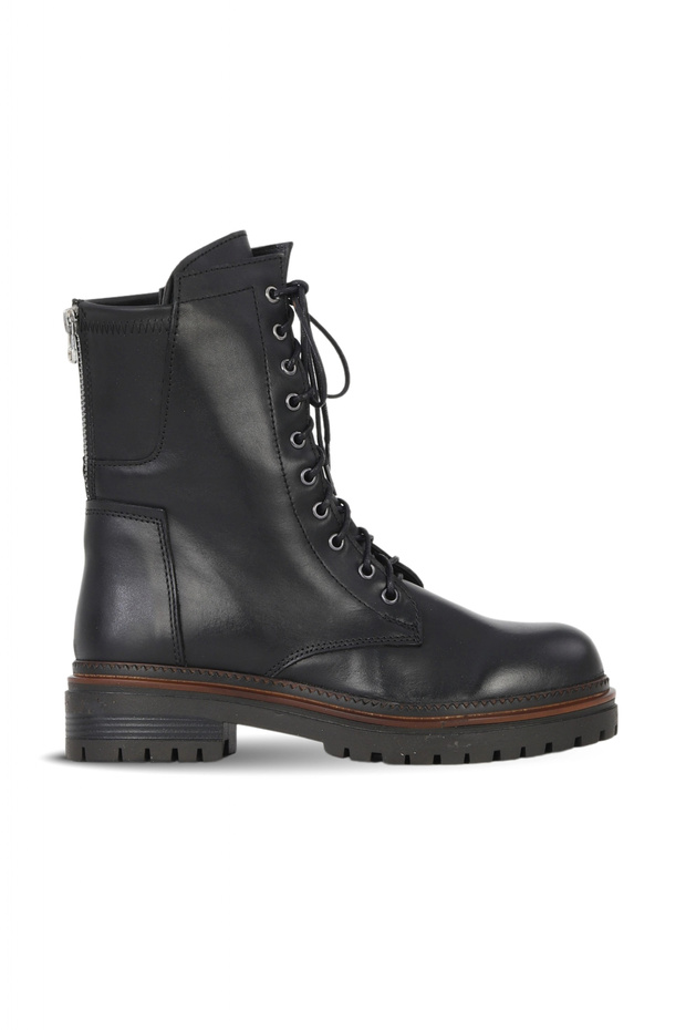 Black Leather Women's Flat Boots 39Wb4572