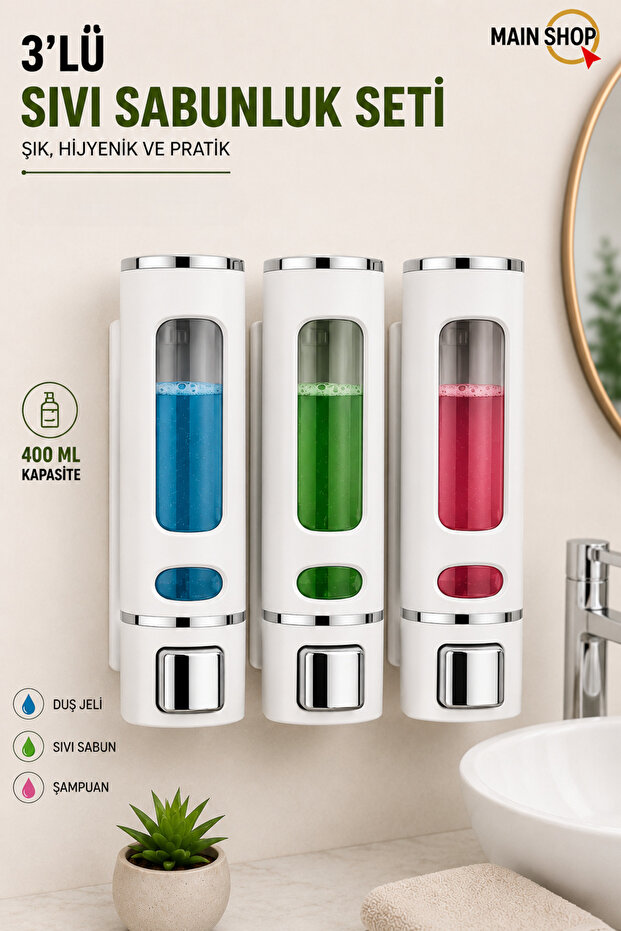 3Pcs Liquid Soap Dispenser 400ml Wall Mounted Shower Soap Shampoo Dispenser Kitchen Bathroom Soap Holder M-52