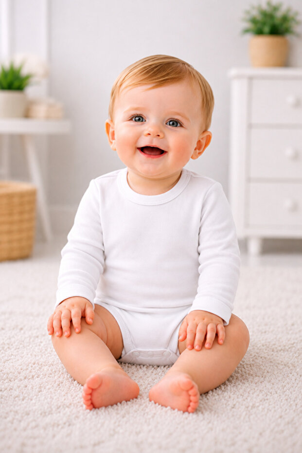 Long-Sleeved Snap-Button Bodysuit 100% Cotton Collar Snap-Button Baby-Child Colorful Patterned Bodysuit