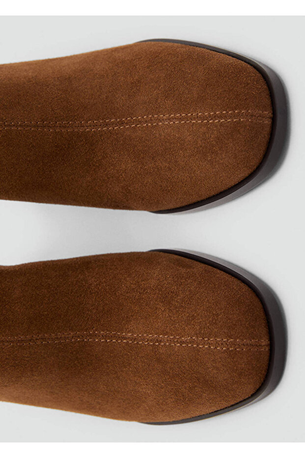 Block Heel Suede Ankle Boots - 5