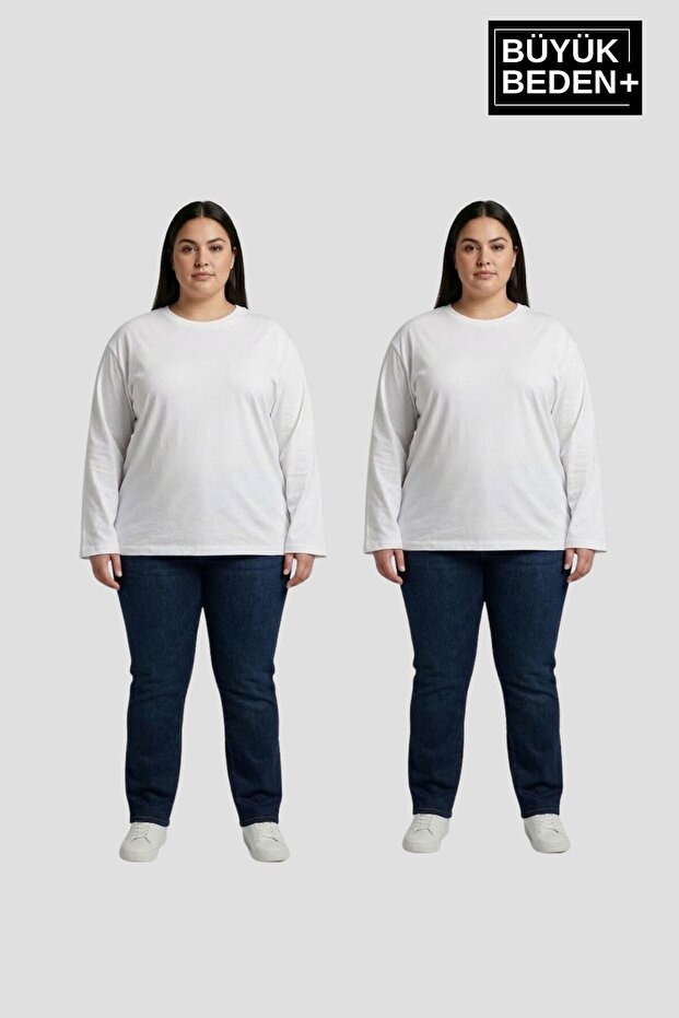 Women's Plus Size 2-Piece Set Long Sleeve 2 Thread Crew Neck T-Shirt Spr26Bea942+2