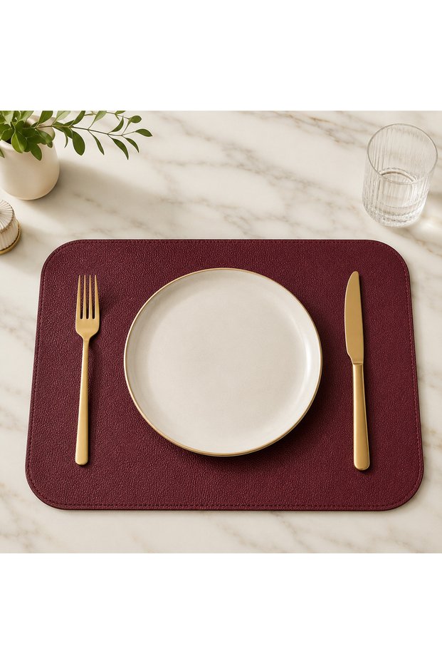 2 Pieces of Burgundy American Service Plates, Set of Six, 42X30