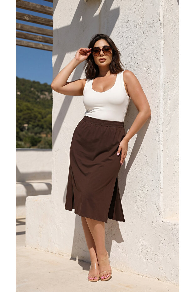 Coffee Side Slit Skirt - 2