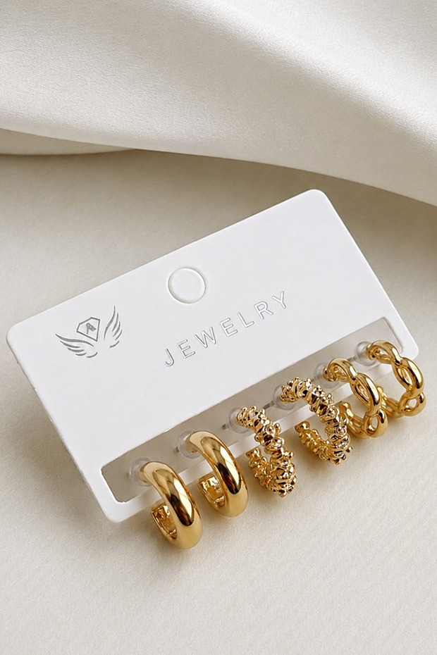 6-Piece Gold Color Patterned Hoop Women's Earring Set