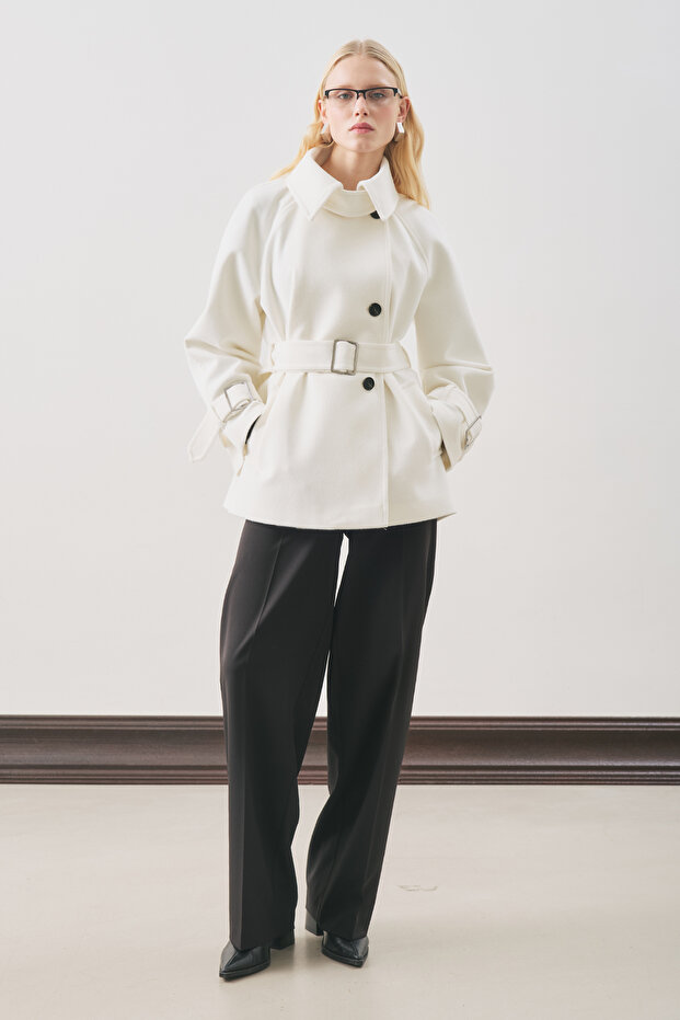 Premium Kaşe Wide Coat Ecru