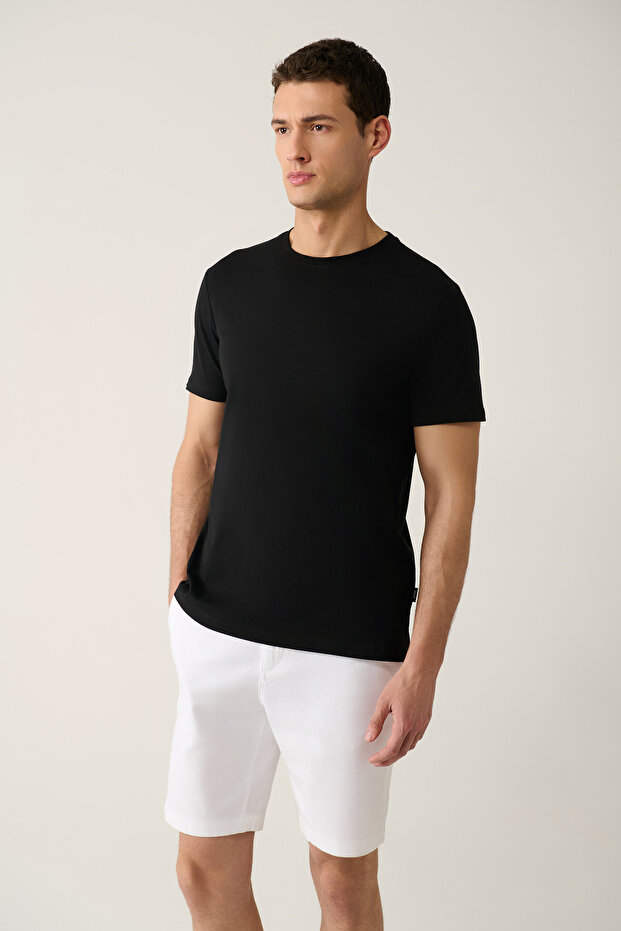 Erkek Siyah Basic Pamuklu T-shirt E001000 - 3