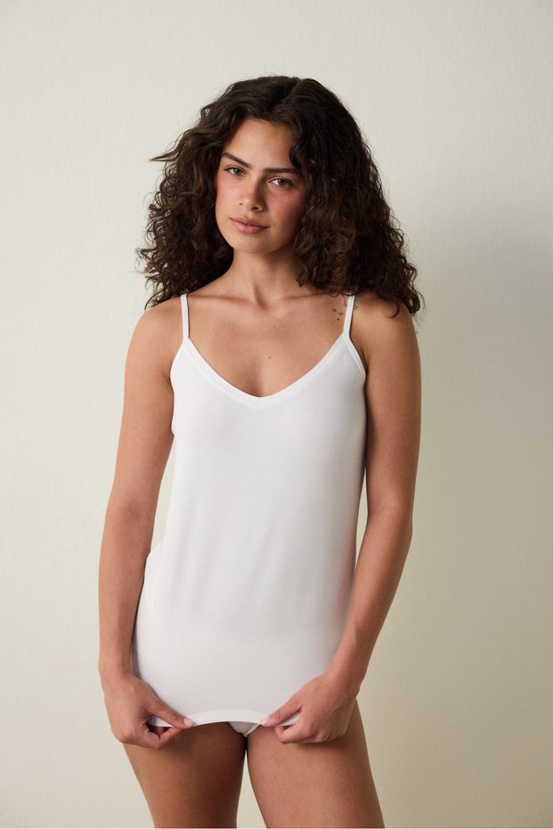 Off-White V-Neck Adjustable Strap Cotton Undershirt