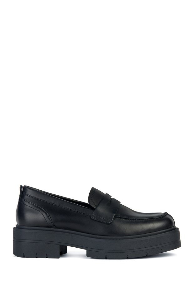 Women's Black Spherica Genuine Leather Loafer, Masculine Shoes, Casual Shoes D36Vdı00043C9999