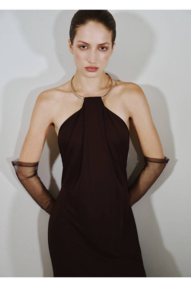 İnce örgü choker yaka elbise - 1