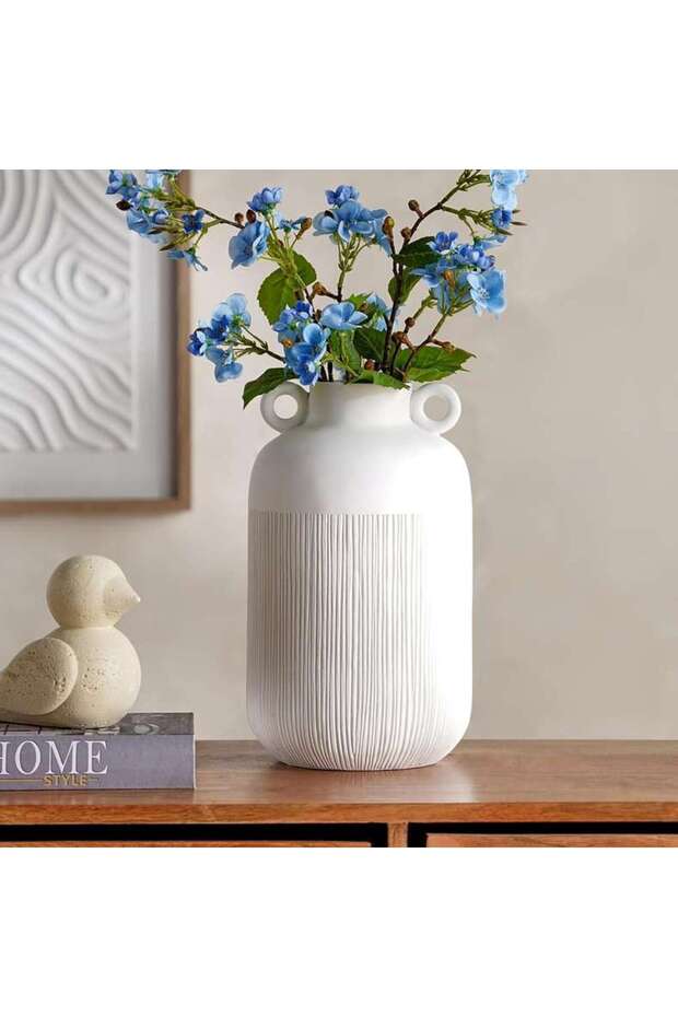 Jael Polyresin Decor Vase With Two Handle 20x20x33cm - White