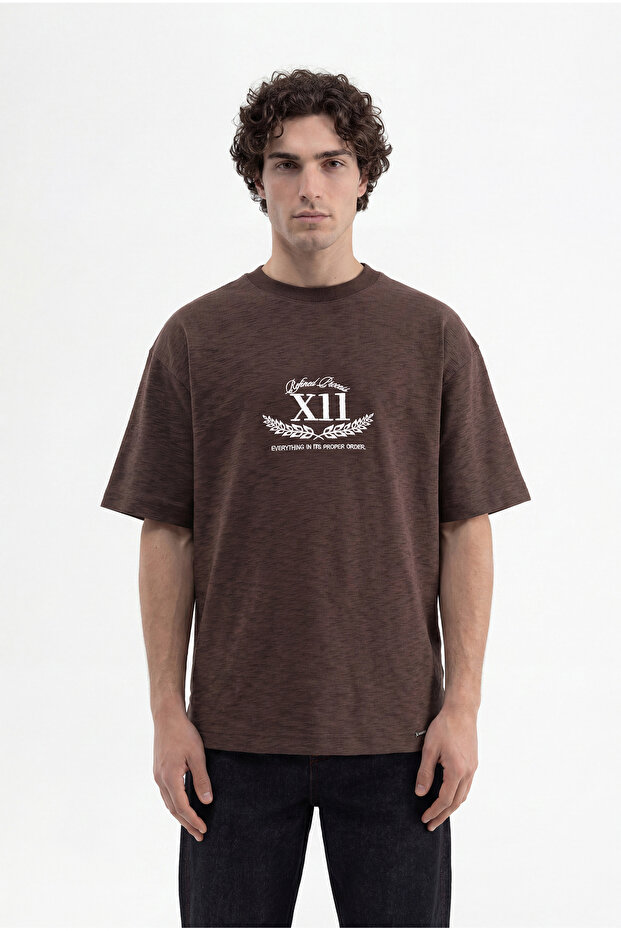 Men's Embroidered Jacquard Oversize T-Shirt Brown