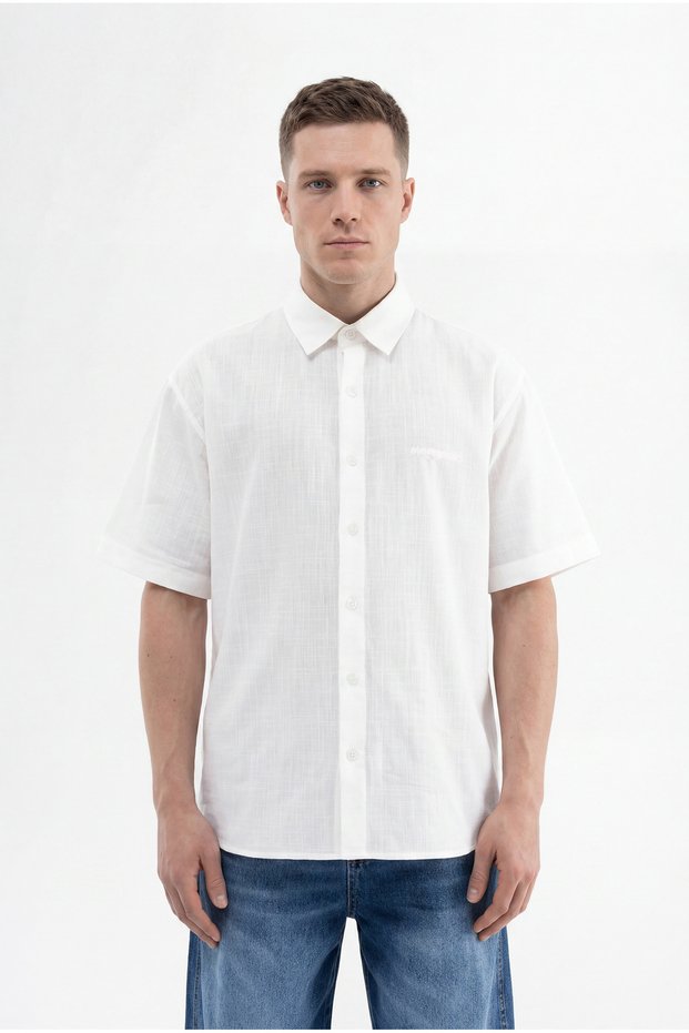 Men's Flamed Cotton Oversize Shirt Ecru