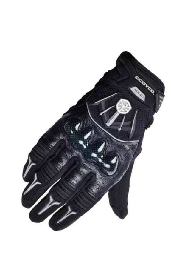 Motorcycle Gloves Carbon Protected Leather and Cordura Fabric Certified Motor Gloves Black