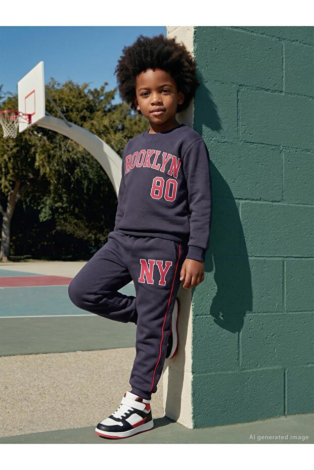 Brooklyn 80 Printed Piped 2-5 Years Old Tracksuit Set - Gray 2-3 Years Old
