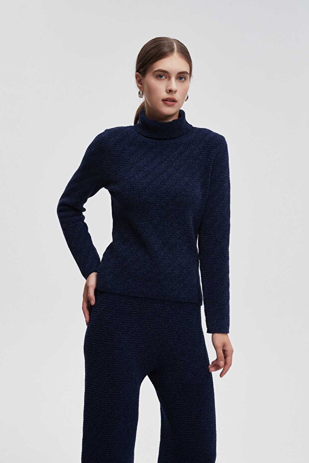 Long Sleeve Plain High Neck Blouse