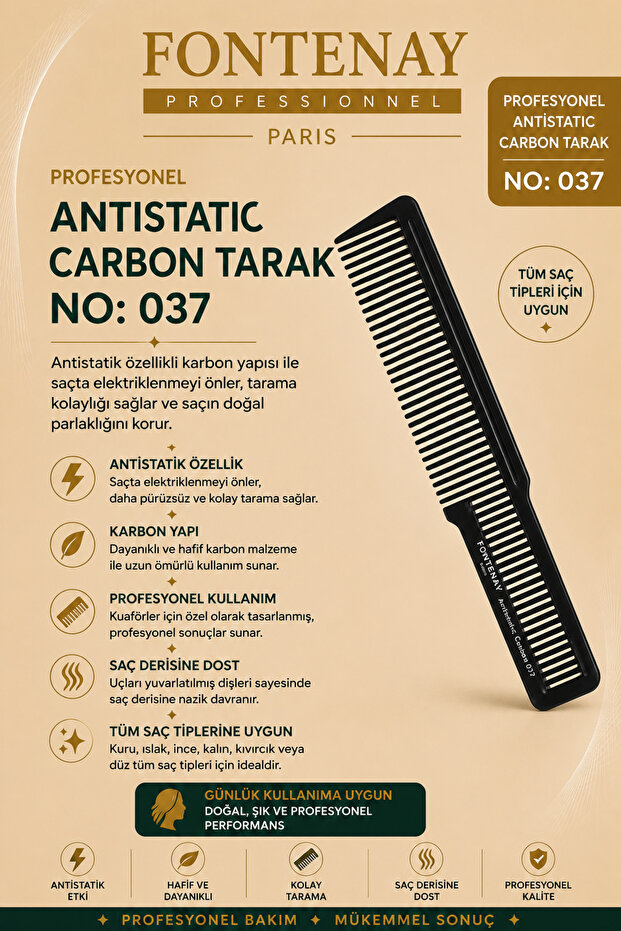 Professional Antistatic Carbon Comb 037