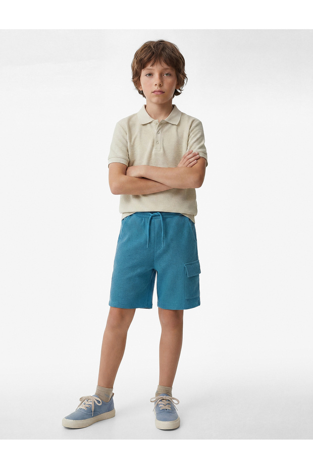 Cargo Pocket Detailed Textured Waist Tie Cotton Shorts