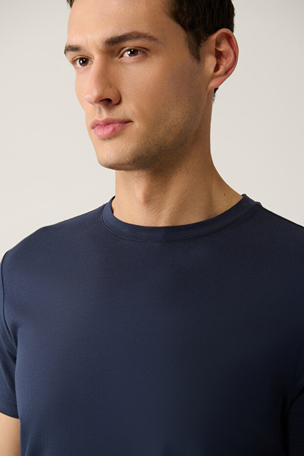 Erkek Lacivert Basic Pamuklu T-shirt E001000 - 2