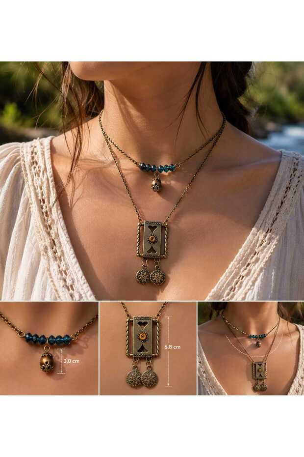 Turquoise Crystal Bead Detailed Ethnic Retro Necklace. Gift