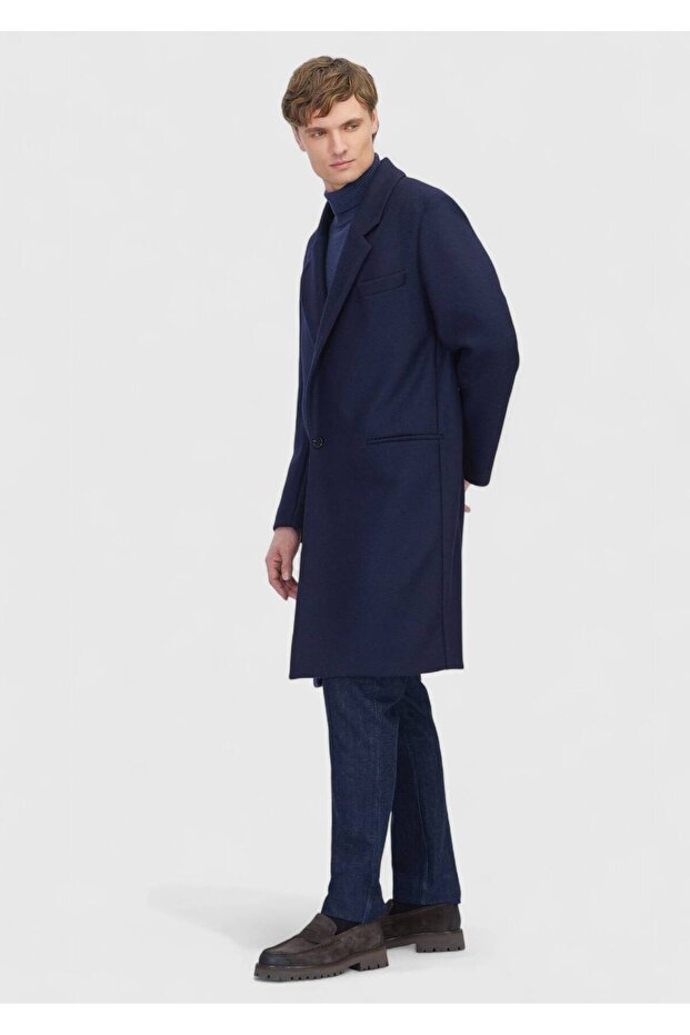Lacivert Regular Fit Kelebek Yaka Casual Örme Palto - 2