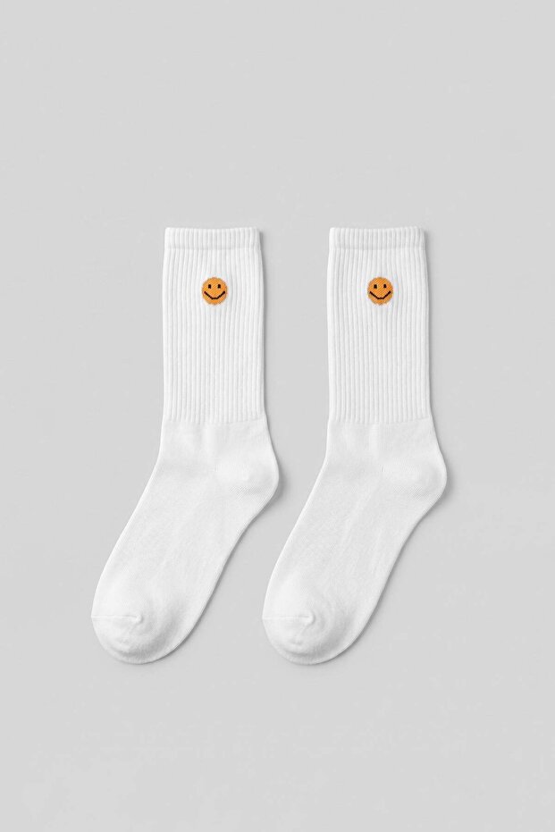 Men's Unisex Emoji Printed Long College Tennis Socks White