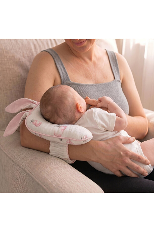 100% Cotton Mother Muslin Nursing Pillow - Bébé Lapin Rose