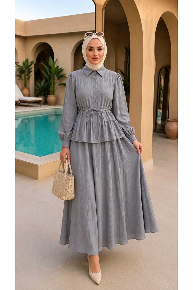 Women's Ruffled Two-Piece Top and Bottom Set Gray