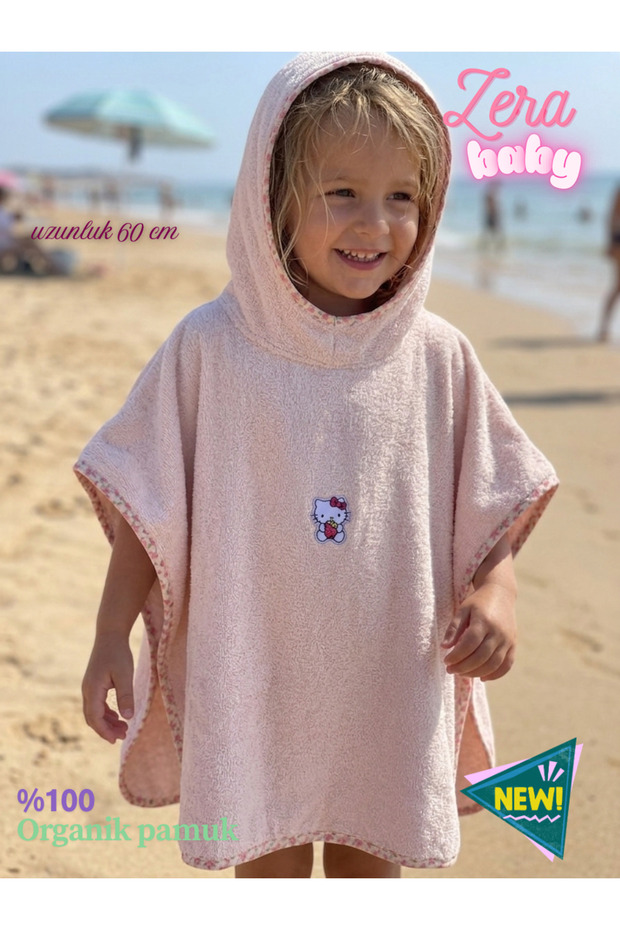 Girl's Poncho - Pink Rabbit Embroidery