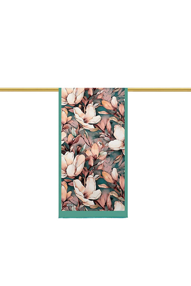Green Silk Scarf - Daffodil Pattern - 3