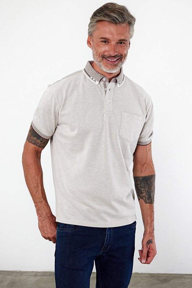Men's Basic Polo Neck Short Sleeve Pocket Solid Copper T-Shirt