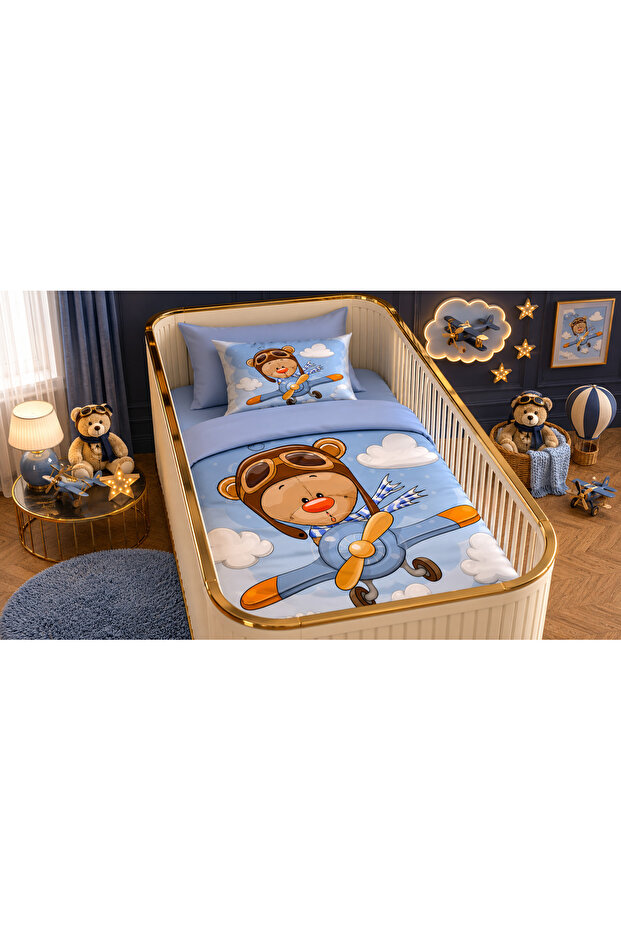 Ucan Pilot Teddy Bear Single Digital Baby Bedding Set