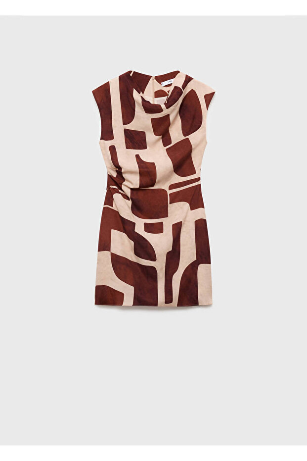 Drape Collar Print Dress - 3