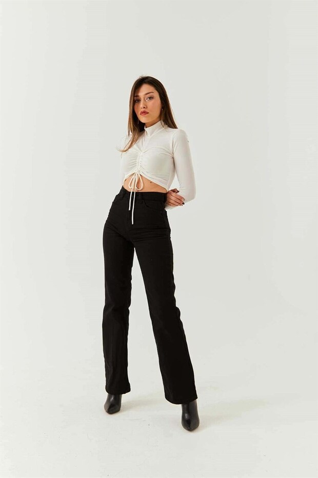 Vikie Lycra Women's Black High Waist Wide Leg Loose Jeans
