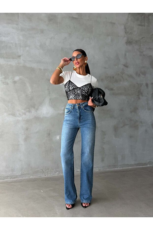 High Waist Straight Straight Cut Lycra Jeans