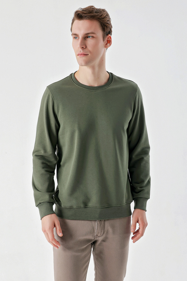 Men's Green Basic Crew Neck Sweat-Shirt - 2